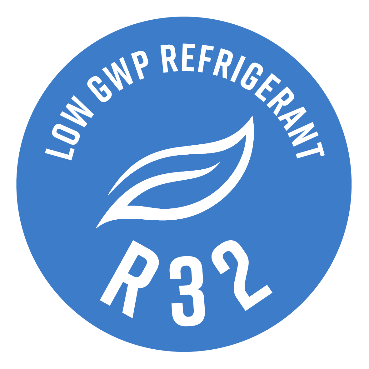 De maten tot 10 kW gebruiken het koelmiddel R32, kenmerkend voor een hogere efficiëntie en een verminderd broeikaseffect met bijna 70% (ten opzichte van R410A).